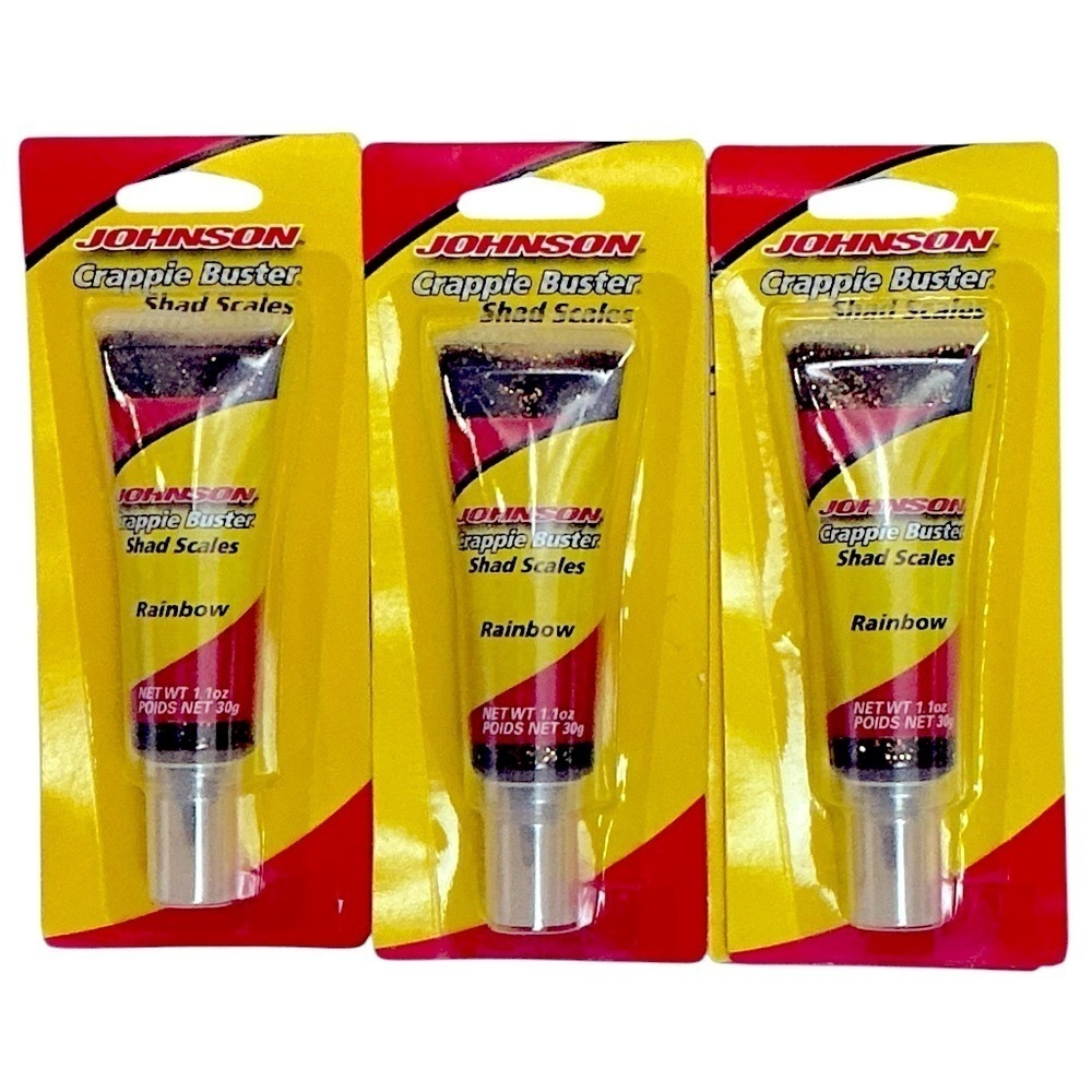 Johnson Crappie Buster Shad Scales Fish Bait Attractant Rainbow 3 Pc 1.1 Oz each